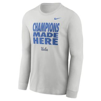 Nike UCLA Sideline Slogan Nike Mens Dri-FIT College Long-Sleeve T-Shirt in Grey | 0JEW0BBUCL-H2B