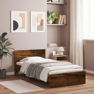 vidaXL Cama Con Cabecero Madera De Ingenier&iacute;a Roble Ahumado 100x200 Cm Vidaxl