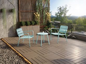 Vente-Unique Salotto da giardino 2 poltrone basse impilabili e un tavolo supplementare in Metallo Verde acqua - MIRMANDE