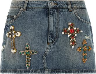 Dolce & Gabbana Blue Cotton Long Womens Skirt