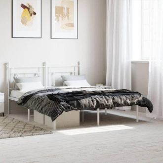 Berkfield Home Metal Bed Frame without Mattress with Headboard White 150x200cm | Size: 150x200 cm