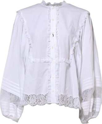 Dolce & Gabbana Witte Gerimpelde Kant Blouse Top - Dames - Blouses - Wit - XS - Overhemden