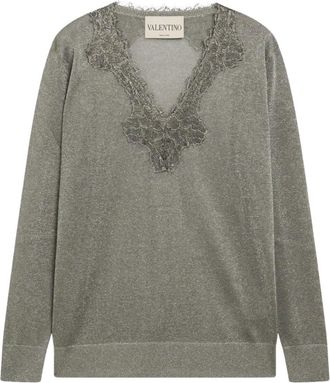 Valentino Lurex trui met kant - Dames - Truien - Beige - Maat: S Viscose