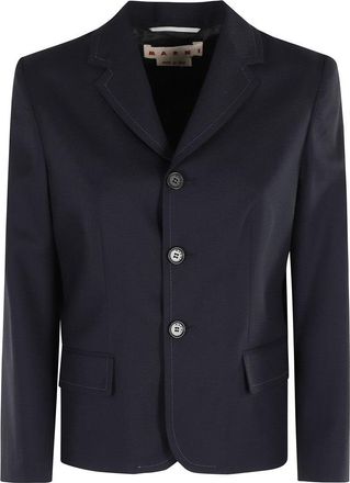Marni Classic Blue Wool Jacket With Signature Stitching