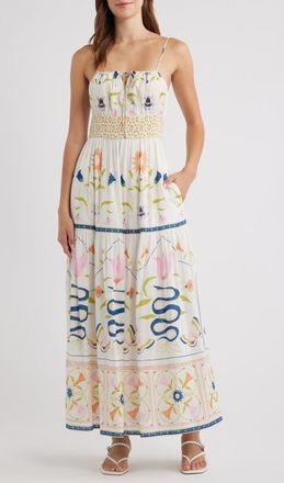 Cleobella Adria Smocked Waist Cotton Blend Sundress in Montecito Print at Nordstrom, Size X-Small