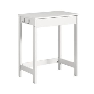 SoBuy Mesa escritorio con 1 caj&oacute;n y 2 percheros mdf blanco