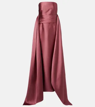 Solace London Draped strapless satin gown