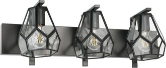 Eglo Eglo Mardyke 3 Light Bath/Vanity Light With Black Finish & Clear Geomtric Glass Shades With Black Accents
