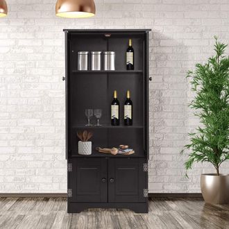 Costway Armario Alto Gabinete Lateral De Madera Aparador Multiusos Para Sala De Estar Ba&ntilde;o Cocina 59x32x123cm