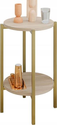 OEM Mesita Auxiliar Redonda Moderna Con Estante, 35x35x62 Cm, Metal Dorado