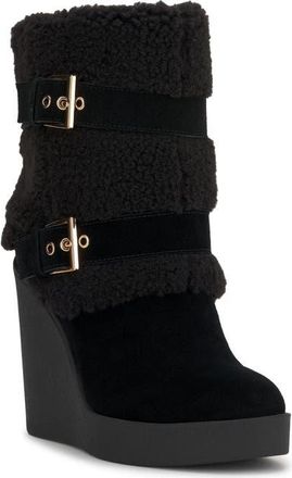 Jessica Simpson Meztyn Faux Shearling Wedge Boot in Black Cowsue at Nordstrom, Size 9.5