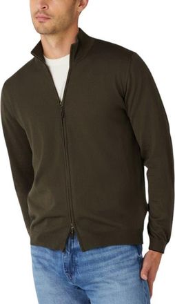 Robert Talbott Dalton Full Washable Merino Zip Sweater in Olive Green W/navy Tipping at Nordstrom, Size Xx-Large