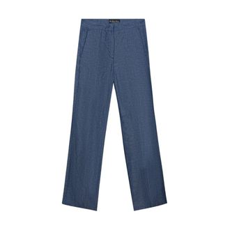 Brooks Brothers Straight Fit Katoen Linnen Broek - Dames - Wijde Broeken - Blauw - L - Katoen - Broeken