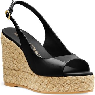 Stuart Weitzman Island Espadrille Wedge Sandal in Black/Natural at Nordstrom Rack, Size 10