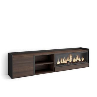 Skraut Home Mueble tv efecto madera roble negro 212x35x50cm chimenea efecto fuego