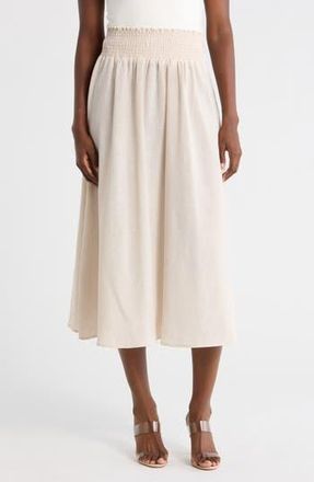Renee C Smocked Waist Midi Skirt in Taupe at Nordstrom Rack, Size X-Small