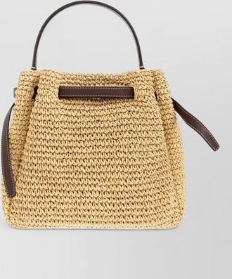 Tory Burch romy straw bucket bag top handle strap