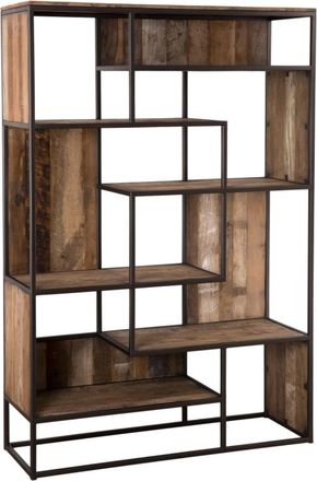 Macabane Biblioteca de 6 niveles de madera de reciclada y metal marr&oacute;n