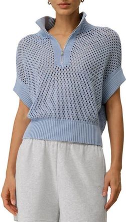 LilySilk Toscana Pointelle Knit Half-Zip Sweater in Chambray Blue at Nordstrom, Size X-Small