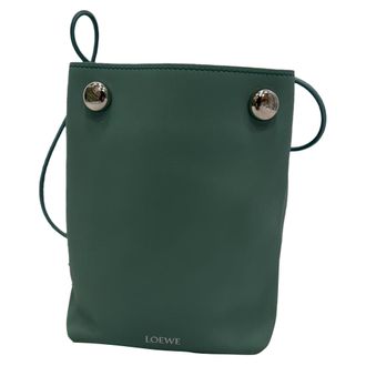 Loewe Pre-owned Womens Pebble Pouch Bag in Green Calfskin Leather - One Size