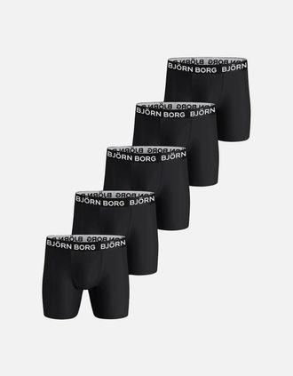 Bj&ouml;rn Borg Mens 5-Pack Performance Boxer Briefs, Black - Black/Black - Size: 35/34/32