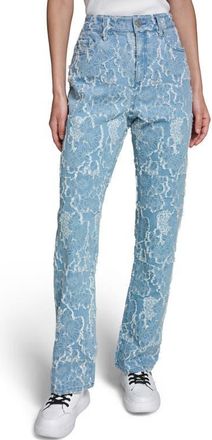 Karl Lagerfeld Floral Jacquard Jeans in Sky Blue at Nordstrom, Size 10