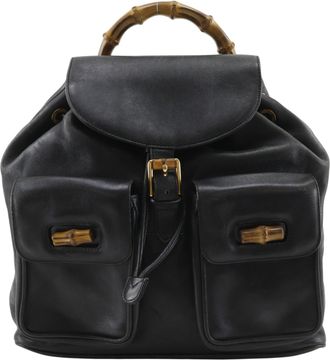 Gucci Black Bamboo Leather Backpack (Pre-Owned)