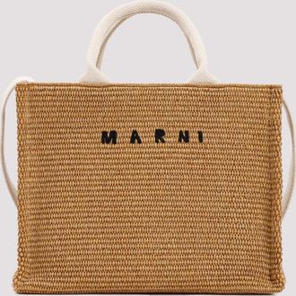 Marni Natural logo-lettering raffia tote bag