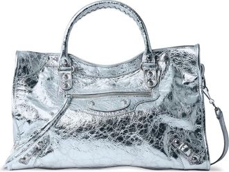 Balenciaga Borsa tote media in pelle effetto stropicciato - Argento