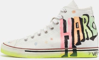 VETEMENTS White Canvas Printed Hard Core Happiness High Top Sneakers