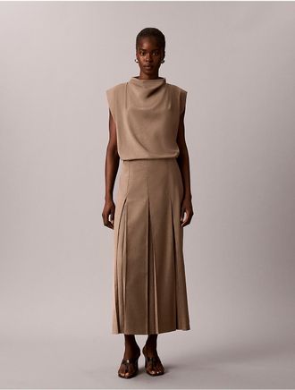 Calvin Klein Womens Stretch Inverted Pleat Midi Skirt - Grey - 10