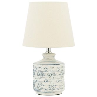 Beliani L&aacute;mpara De Mesa De Cer&aacute;mica Beige Claro Azul Claro 35 Cm Pantalla De Tela Rosanna