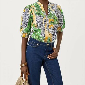 Lilly Pulitzer Mialeigh Puff Sleeves Top In Multi Palm Prowl