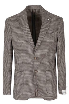 L.B.M. 1911 Brown Pied-De-Poule Jacket With Jeweled Lapel Button