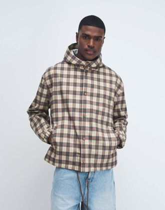 Asos StormMAX - Impermeabile oversize a quadri-Marrone