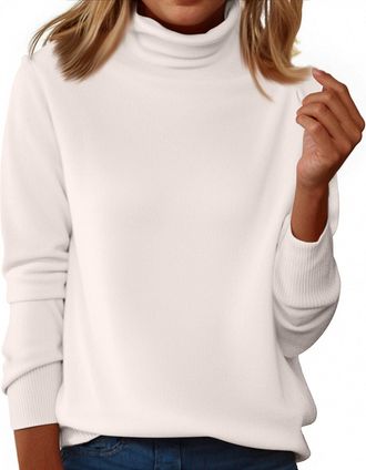 Generic Long Sleeve Shirts for Women Regular Fit Turtleneck Knit Top Casual Fall Tops Lightweight Tunic Sweaters Uk Size 8 10 12 14 16,Cute Tank Tops For Wome