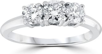 Pompeii3 1 Carat 3-Stone Diamond Engagement Ring Solitaire Round Cut 14k White Gold Size Selectable