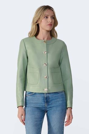 FURNIQ Margot Leather Jacket in Light Green at Nordstrom, Size Xx-Large