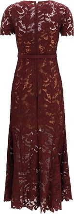 Self Portrait Womens Midi Lace Dress Burgundy Polyester