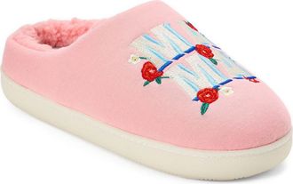 Dearfoams Mama Embroidered Faux Fur Lined Slipper in Coral Cream at Nordstrom Rack, Size X-Large