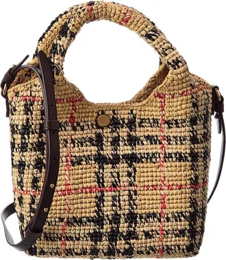 Burberry Margate Mini Check Raffia & Leather Tote
