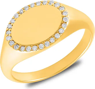 MAX + STONE 18K Gold Plated Oval Vermeil Lab Grown Diamond Signet Ring