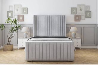 Sloomy Marlborough Naples Frame-Mattress-50 Upholstered Wingback Headboard in Silver | Size: Small Single