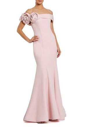 Mac Duggal Off The Shoulder Crepe Mermaid Gown in Vintage Rose at Nordstrom, Size 12