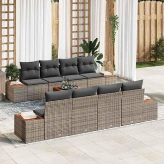 vidaXL Conjunto De Sof&aacute; De Jard&iacute;n Con Coj&iacute;n 9 Pcs Gris Polirat&aacute;n Vidaxl