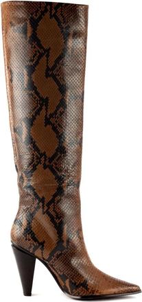 Roberto Festa Milano Slangenprint Leren Hoge Hak Laarzen - Dames - Laarzen met Hak - Bruin - 40 EU - Schoenen