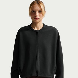 Nike Womens 24.7 ImpossiblySoft Dri-FIT Oversized Crew-Neck Full-Zip Top in Black | II5325-010