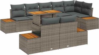 vidaXL Garden Sofa Set with Storage 9 pcs Grey Poly rattan vidaXL