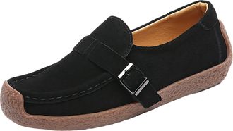 Generic British Gentlemen Style Suede Fleece Loafer Business Daily Leisure Slip On Women Casual Comfort Walking Shoe (Black, 5.5)