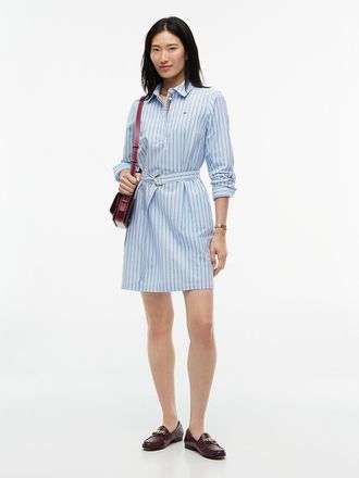 Tommy Hilfiger Womens Belted Striped Oxford Shirtdress - Powdery Blue - XXL